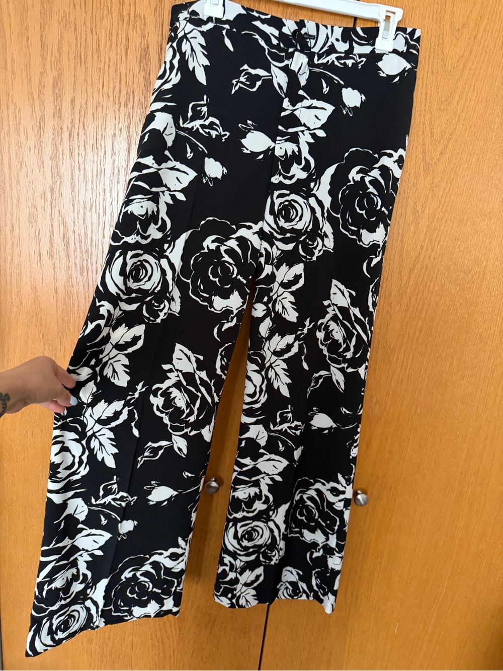 Ralph Lauren Black and White Floral Wide-Leg Pants